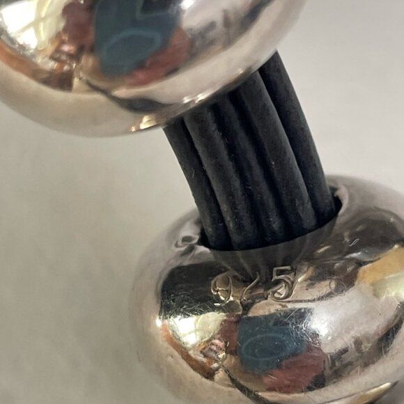 Simon Sebbag Necklace Sterling Silver Beads Multiple Black Leather Strands 18" - Picture 3 of 5